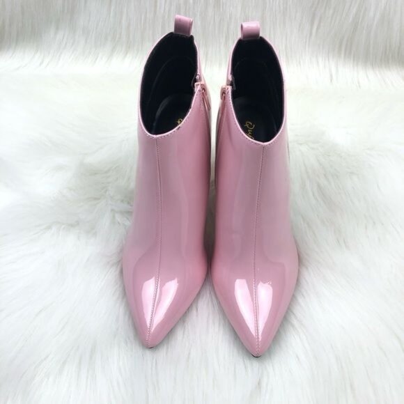 New Women's Qupid Signal Block Heel Low Pointed Toe Ankle Bootie Baby Pink - Picture 9 of 11